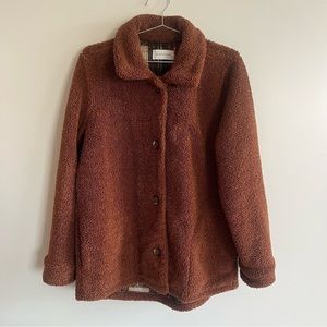 Paraphrase Thick Sherpa Fleece Lined Rust Shacket